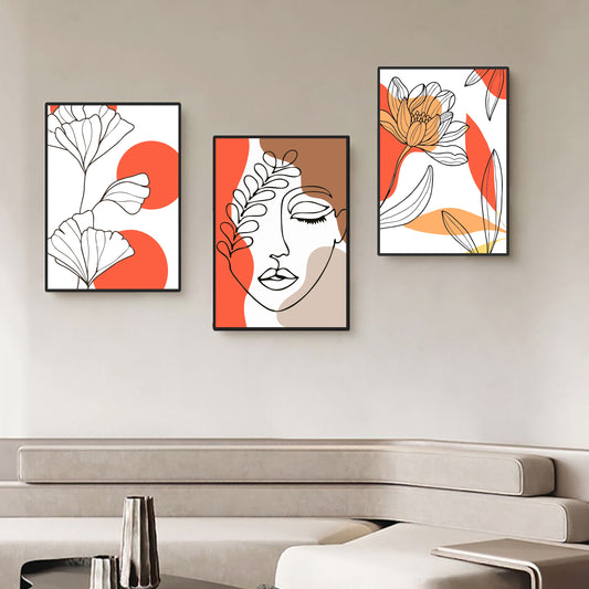 Face & Flowers Boho 3 Set Premium Acrylic Wall Art