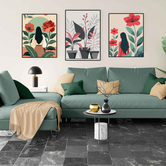 Plants Pots Boho 3 Set Premium Acrylic Wall Art